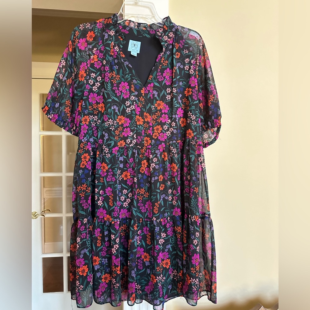 Cece floral lined chiffon dress